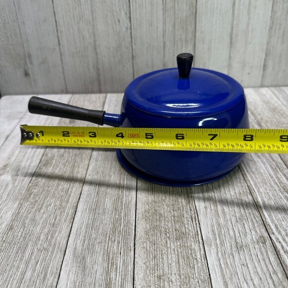 Vtg Blue Pot Metal Retro 70's Style MCM Lid Plate Handle 4.5" DIA 3" Tall - Picture 8 of 11